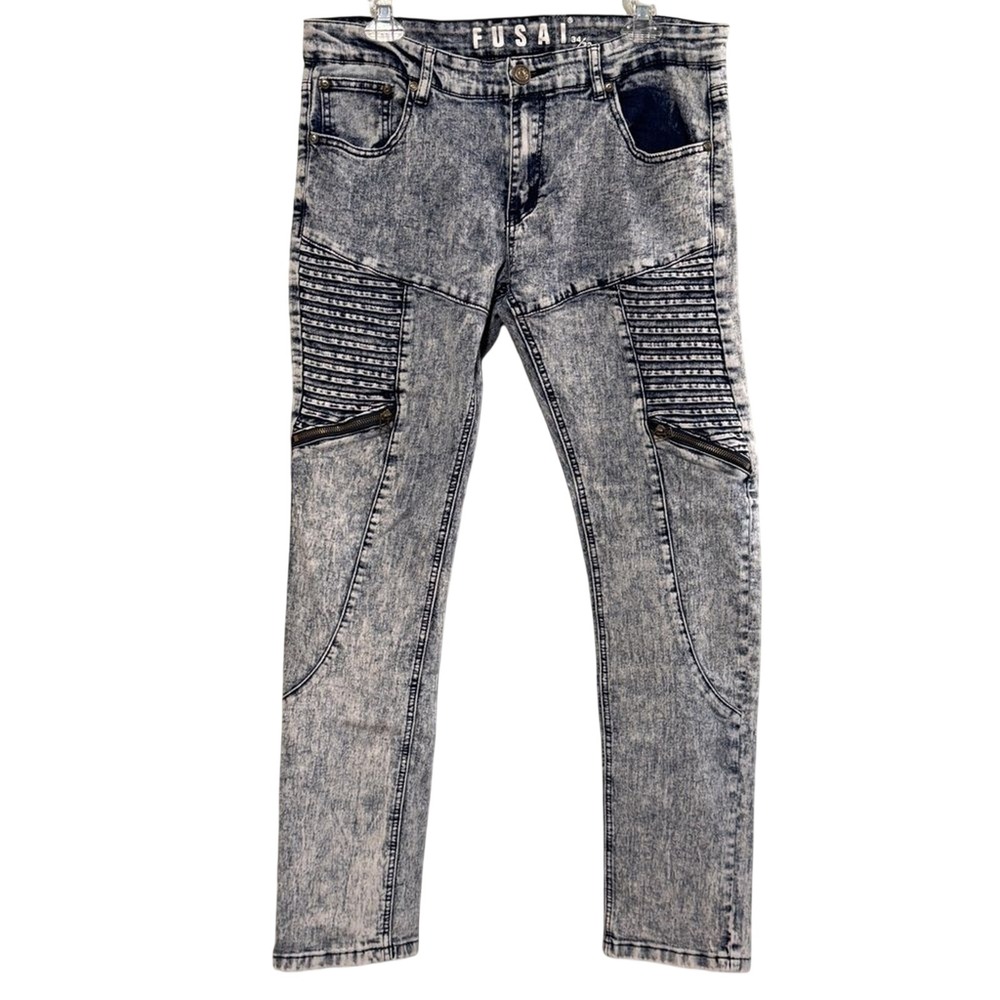 Vintage Fusai Skinny Jeans Men's 34 Moto Denim Acid‎ Wash Stretch Y2K 90's